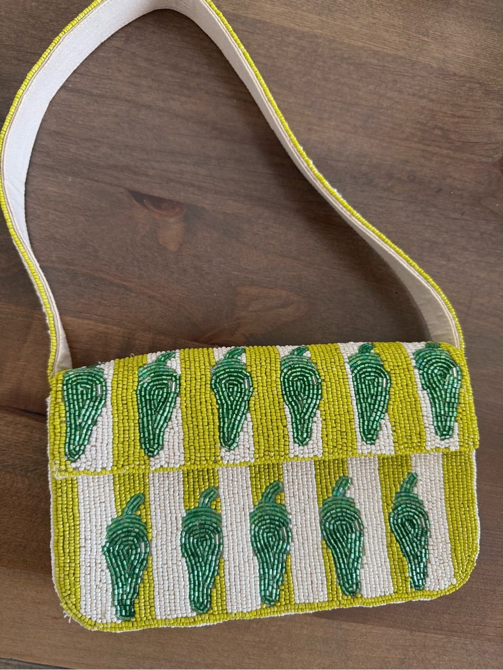 Anthropologie Fiona Beaded Bag — Green Chili Pepper (NWOT)
